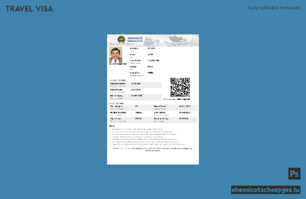 Elektronisches Visum für die Mongolei in Word- und PDF-Formaten – Beispielvorschau